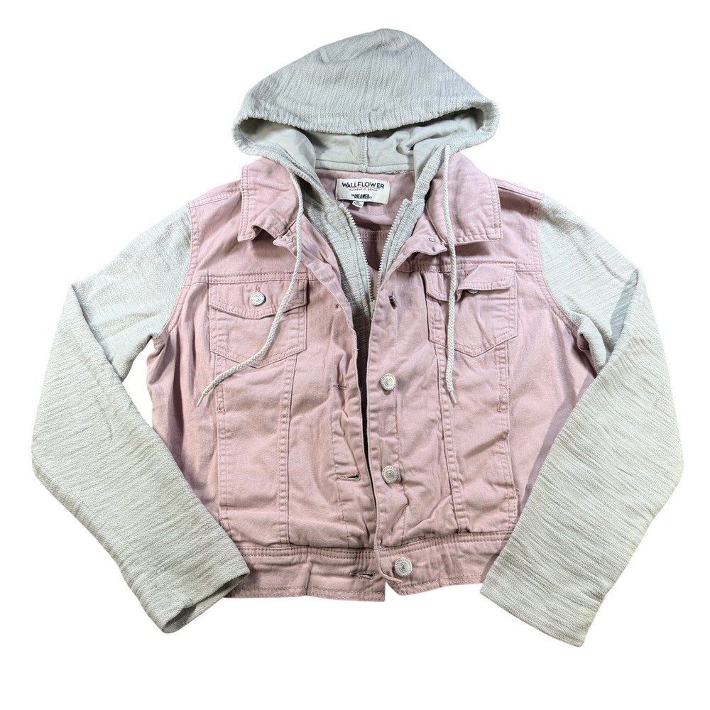 Wallflower Girls Jacket Hooded Layered Denim XL Pink Cotton Blend‎